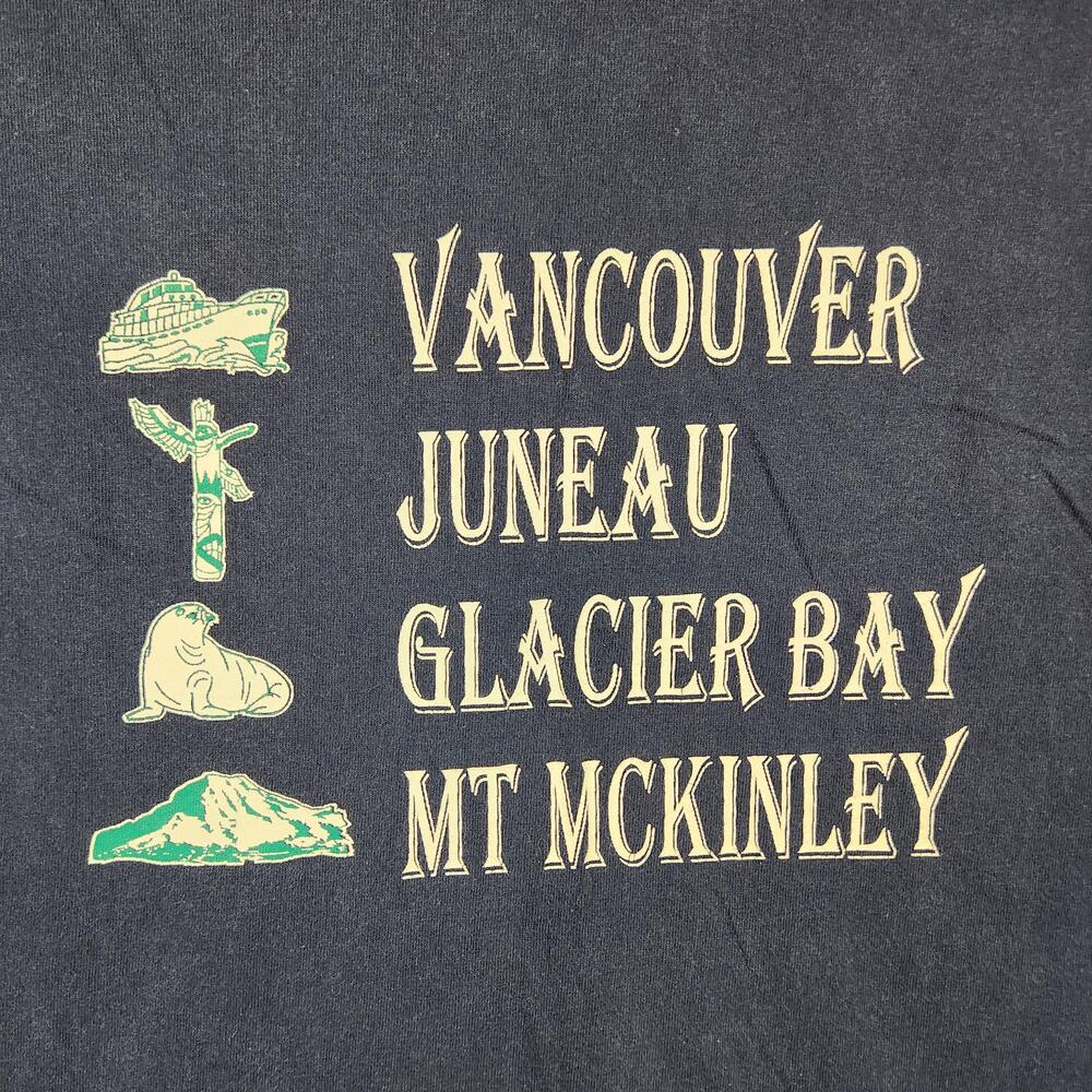 Vintage Alaska Shirt Mens Medium Blue Vancouver Juneau Cruise Mckinley Glacier